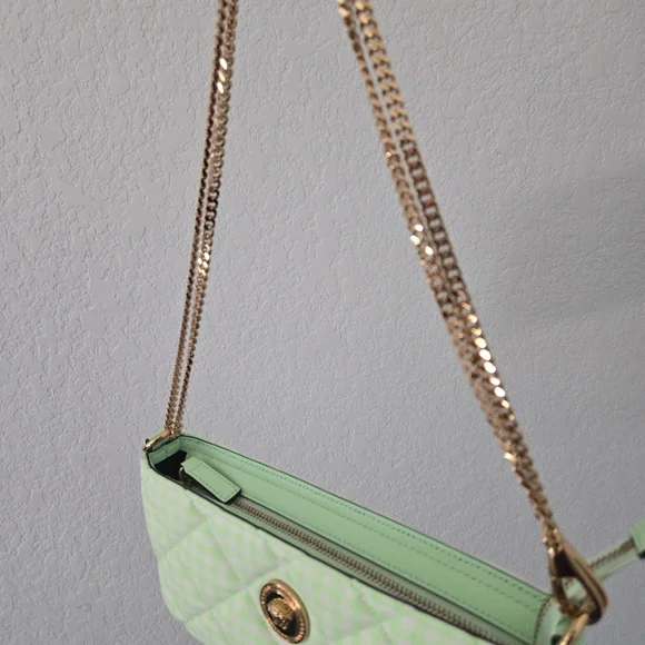 Versace Green Checkered quilted Crossbody Bag NWOT - Picture 6 of 12